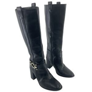 Napoleoni Italy Black Leather Knee-High Heeled Boots Women’s Size 6 Pre-Owned
